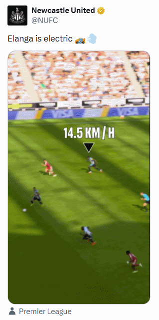 快如闪电⚡️纽卡官方晒埃兰加生吃凯尔凯兹：最高时速34.9km/h