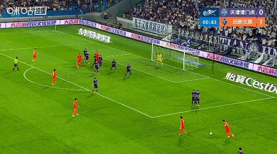 玉昆客场2-0领先津门虎！约尼查任意球助攻，奥斯卡头球破门